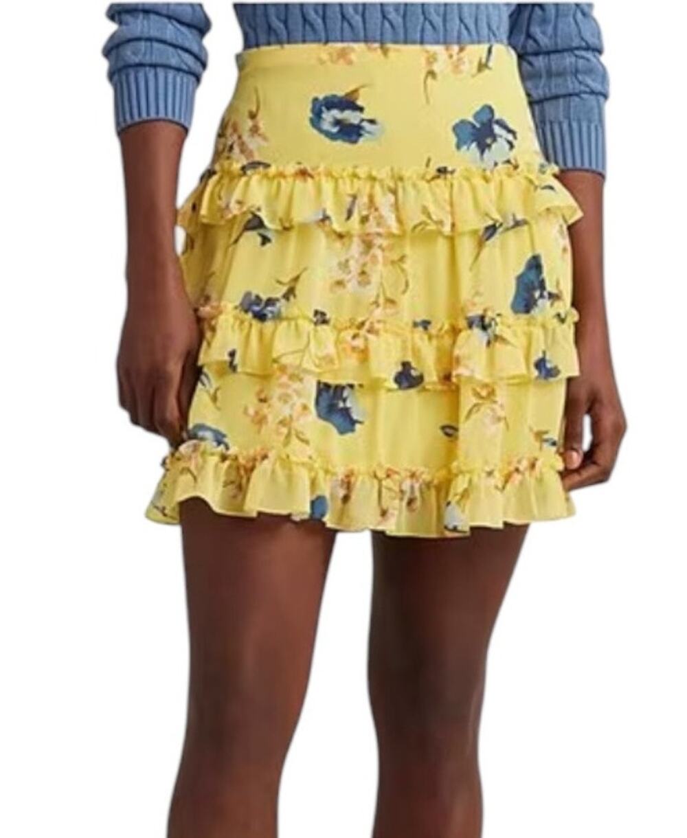 Lauren Ralph Lauren skirt floral ruffle trim georgette a line miniskirt size 8